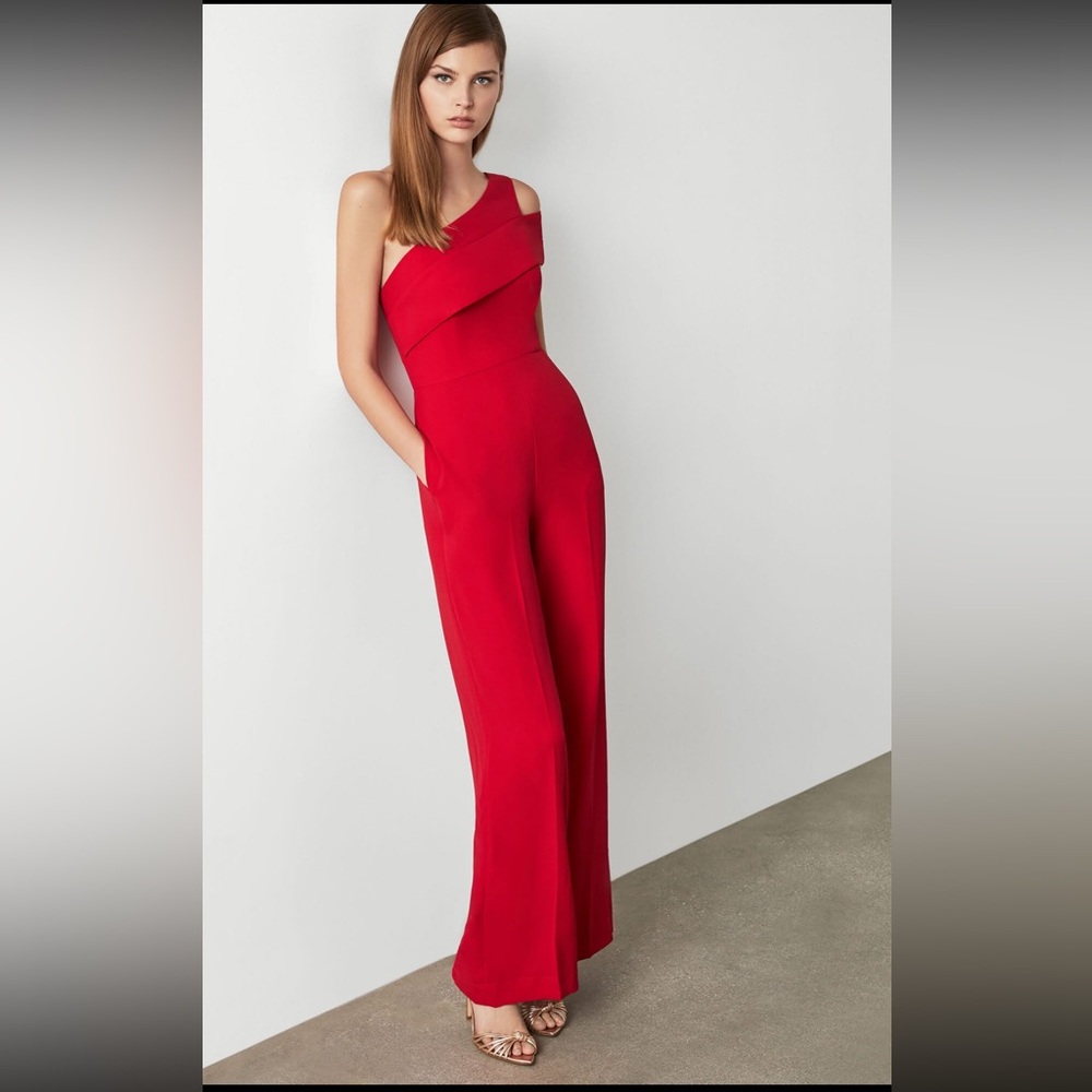 BCBGMaxAzria Red One-Shoulder Jumpsuit